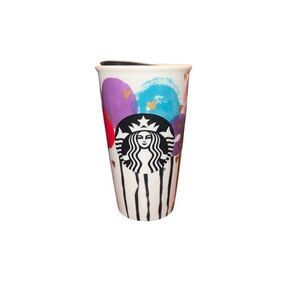 Starbucks 2016 Valentine BALLOON HEARTS Travel Tumbler 12oz Mug DBL Wall Ceramic